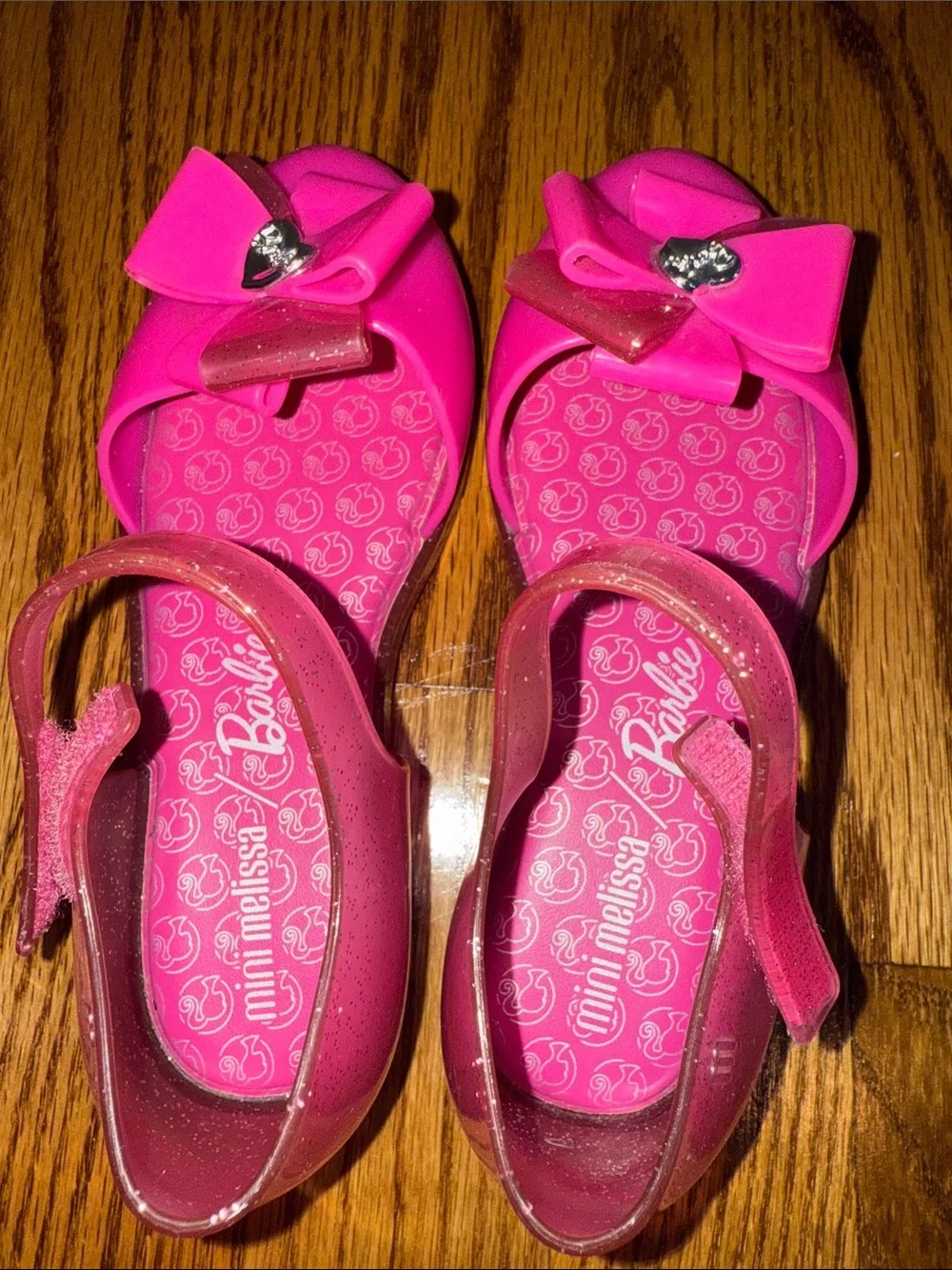 Mini Melissa x Barbie Ultragirl Pink Glitter Jelly Flats Girls